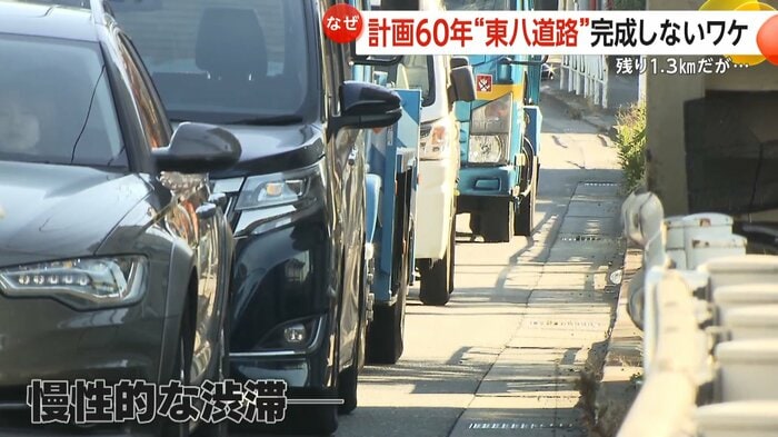 東八道路に向かう車線での渋滞