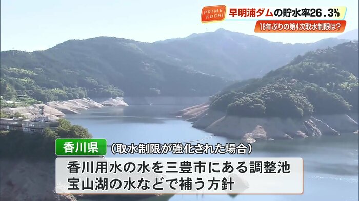 香川県では、三豊市にある調整池・宝山湖の水を活用して香川用水の水量を補う方針を示している