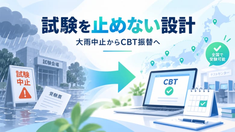 大雨で中止された国家試験、3日後にCBT試験へ切り替え。全国の会場で9日間の振替受験を実施