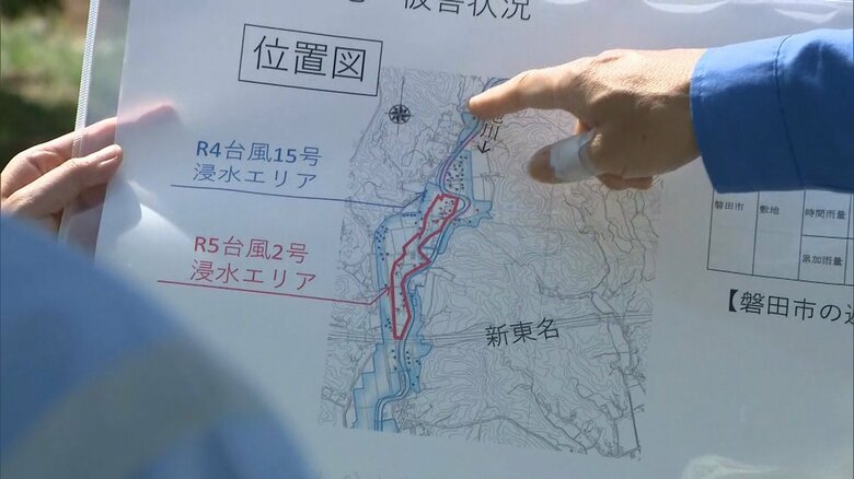 磐田・敷地川の堤防決壊地点