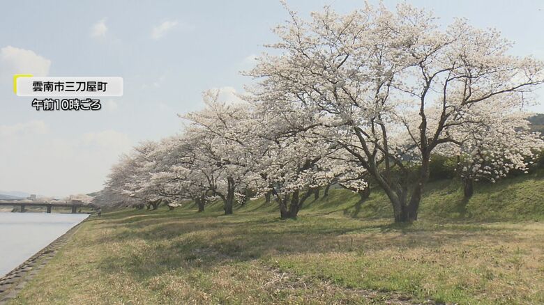 散策コースになっている三刀屋川河川敷（雲南市）