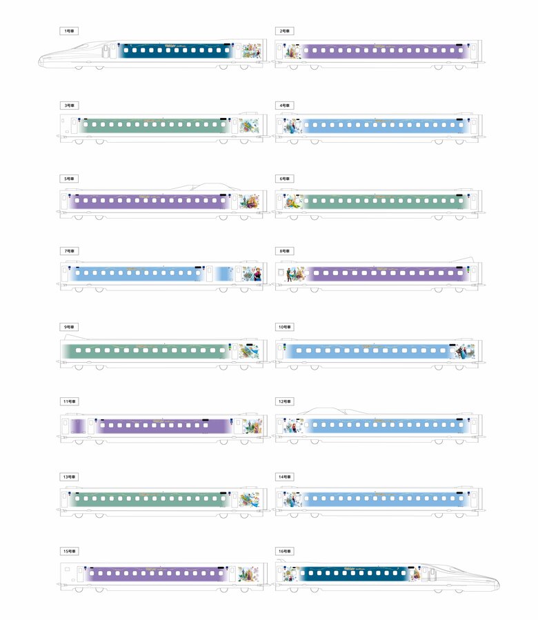 各号車のデザインイメージⒸDisney