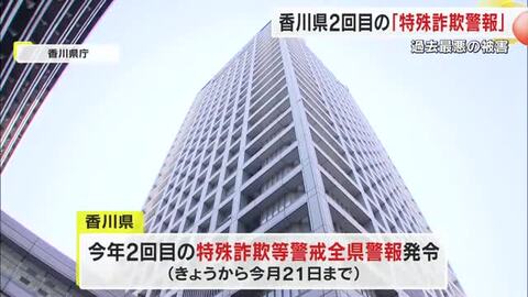 【特殊詐欺等警戒全県警報】香川県全域に今年２度目の発令　被害件数・被害総額いずれも過去最多に【香川】