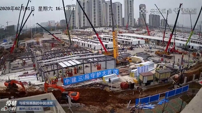 臨時病院の建設現場 突貫工事で完成させた(2020年2月)