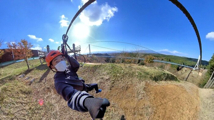360°カメラでロングジップスライドの撮影をする