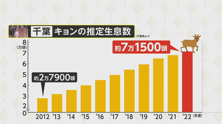 千葉県内のキョン推定生息数（千葉県より）