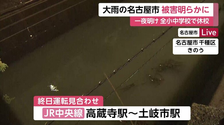 8日、JR千種駅近くでは線路が冠水