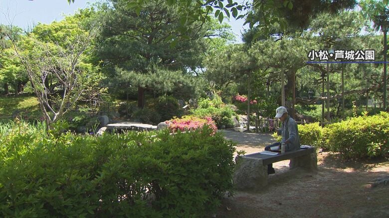 昼食は近くの公園で