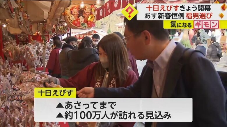 十日えびすで縁起物を選ぶ参拝客