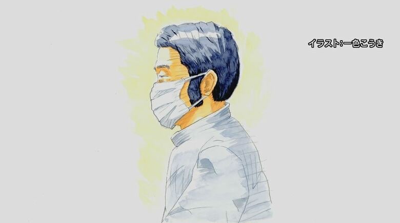 青木被告　初公判の廷内スケッチ（イラスト：一色こうき）