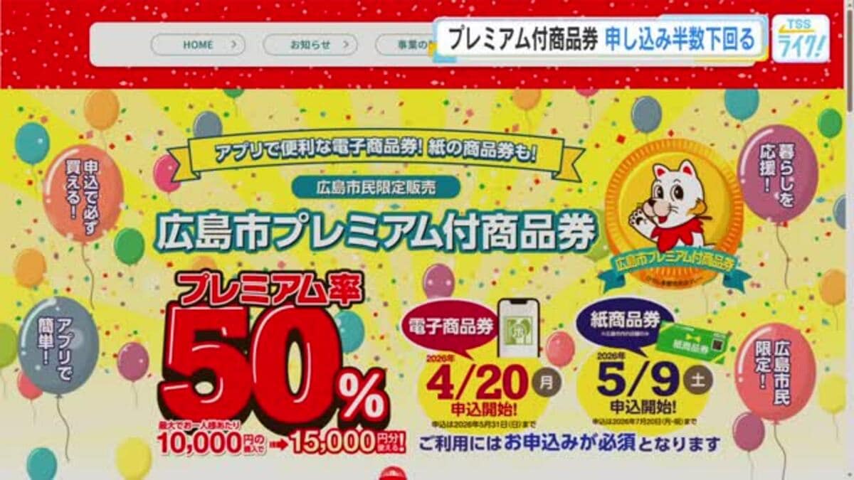 広島市プレミアム付商品券 申し込みが対象者の半数に届かず 市議会で