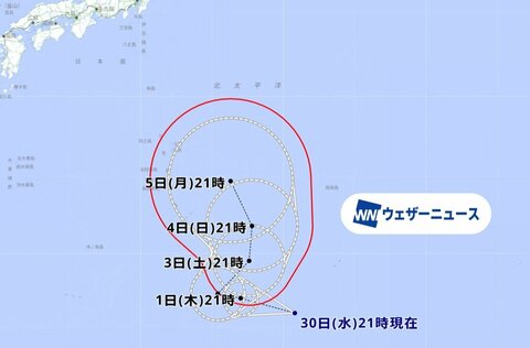 【台風情報】台風のたまごが日本の南から北上中　台風に発達後の5日頃小笠原諸島に接近か　大雨・暴風・高波に注意・警戒　その後は多くの各国シミュレーションでは日本の東の海上へ通過の予想　東海・関東に高波の影響か