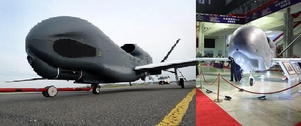 左:米空軍RQ-4グローバル・ホーク無人偵察機(米国防総省公式画像)右:「セッビョル-4型戦略偵察無人機」(労働新聞・7月28日)