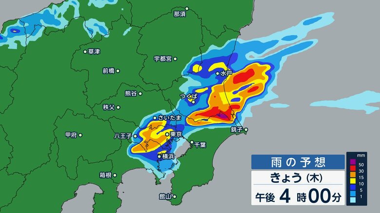 都内で先週木曜日のような大雨も…午後2時過ぎから都心付近で激しい雨に　午後4時頃には都心も強い雨の予想｜FNNプライムオンライン
