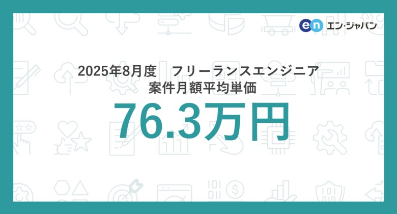 2025年8月度 フリーランスエンジニア月額平均単価76.3万円。開発言語別では「Rust」の平均単価が4ヵ月連続上昇