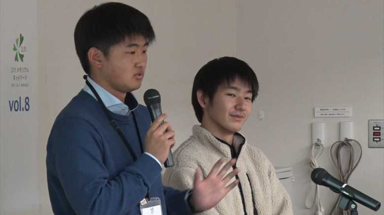 (左)武井友佑さん;東京都出身・震災当時小学4年生 地域おこし協力隊として宮城・石巻市で働く (右)渡辺雄大さん;大学1年生 宮城・石巻市出身 震災当時渡波小4年生