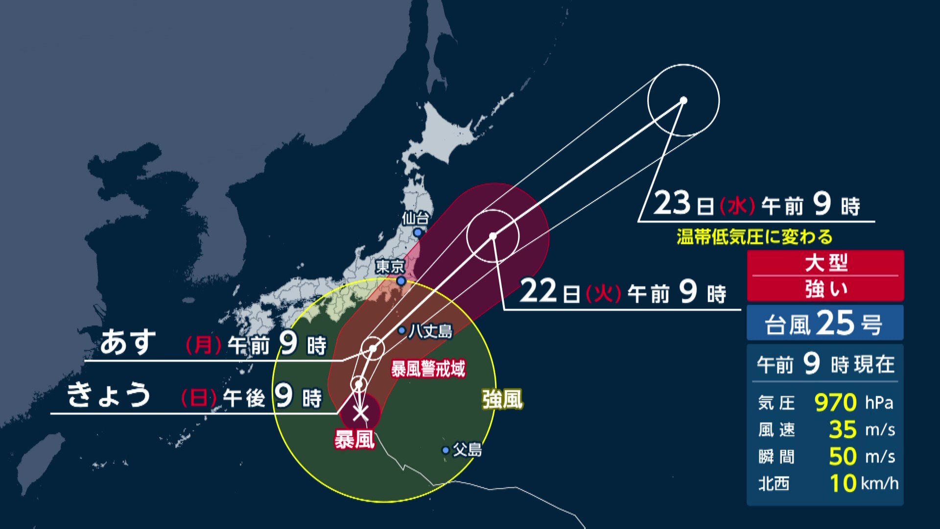 【台風情報】「台風25号」暴風域伴い21日昼～夜にかけて関東・伊豆諸島に接近へ　関東や東海では2回雨のピーク