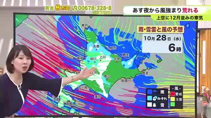 【大雪情報】北海道【菅井さんの天気予報 26日(火)】12月上旬並みの強い寒気！暴風が吹き荒れ吹雪も…28日(水)は上川北部で最大40センチの降雪で札幌市内も初雪