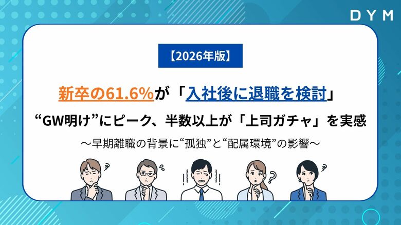 新卒の61.6％が「入社後に退職を検討」―“GW明け”にピーク、「上司ガチャ」を感じる人は54.4％に。「相談できる相手がいない」約30％、早期離職の背景に“孤独”と“配属環境”の影響が浮き彫りに