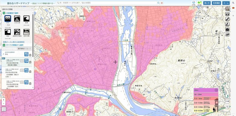 出典：国土交通省HPより「重ねるハザードマップ」岡山・倉敷市真備町周辺の洪水・内水ハザードマップ