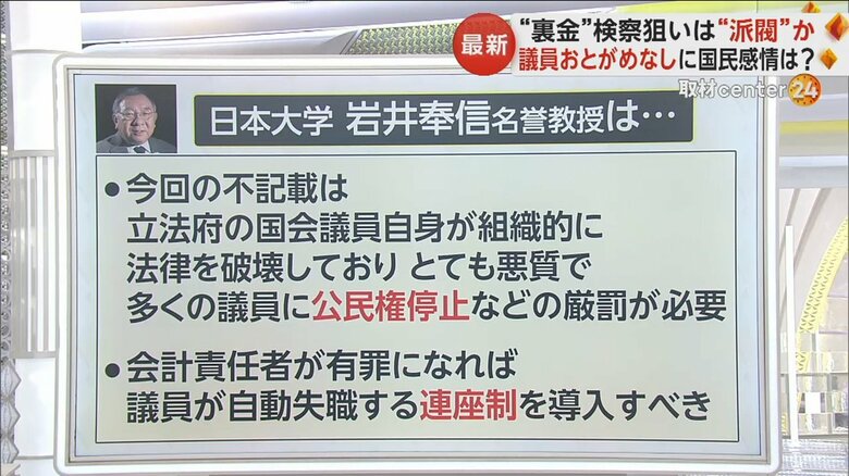 日本大学・岩井奉信名誉教授は「今回の不記載はとても悪質」などとコメント