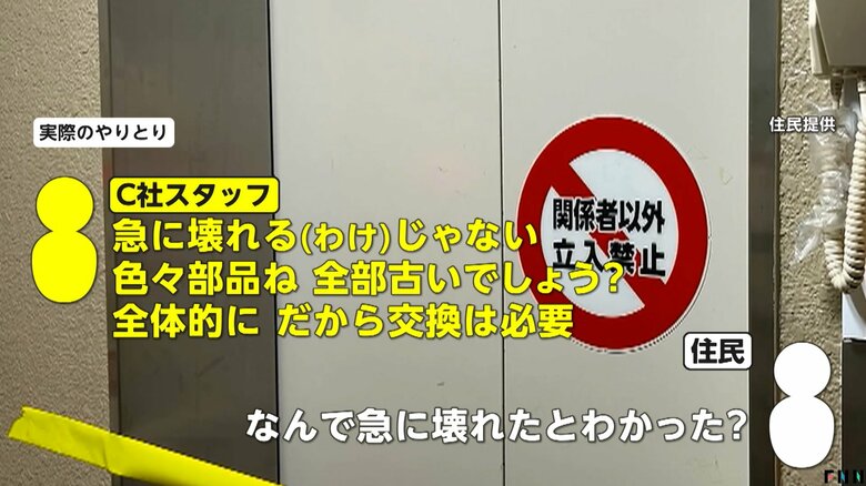 エレベーター停止を巡る管理会社と住民のやりとり