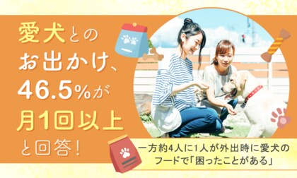 愛犬とのお出かけ、46.5%が「月1回以上」と回答！一方約4人に1人が外出時に愛犬のフードで「困ったことがある」