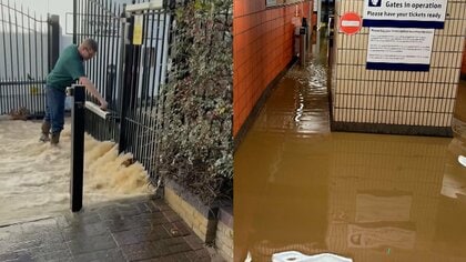 改札口水没で駅が一時利用できず　イギリス各地で“冠水騒ぎ”原因は水道管の破裂　ロンドンの住宅街には大量の泥水
