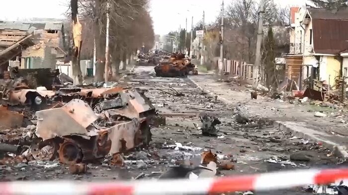 ロシア軍に破壊されたブチャ市内の惨状