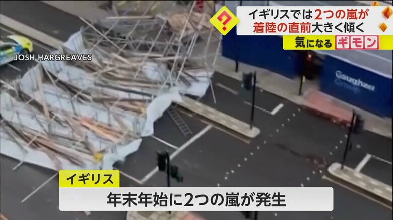 イギリスで、年末年始に発生した嵐の被害の様子