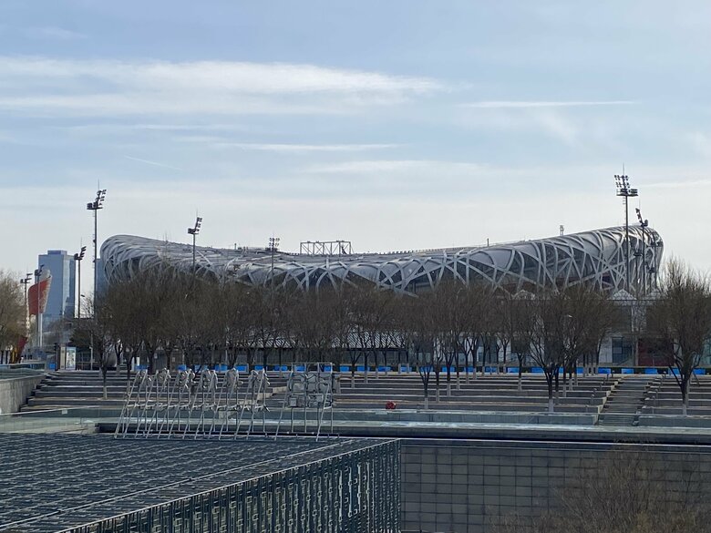 メイン会場の通称“鳥の巣”　バルブ内のため一般市民は立ち入ることができない