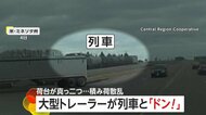「ドン！」踏切内に進入した大型トレーラーが貨物列車と衝突…荷台“真っ二つ”に割れ穀物散乱　アメリカ・ミネソタ州
