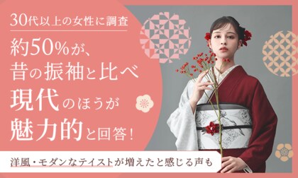 【30代以上の女性に調査】約50%が、昔の振袖と比べ「現代のほうが魅力的」と回答！「洋風・モダンなテイストが増えた」と感じる声も