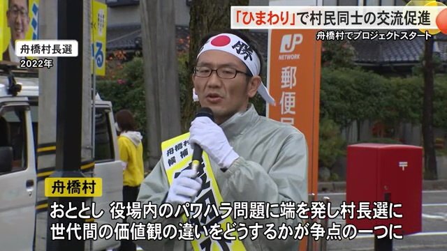 街頭演説する渡辺村長