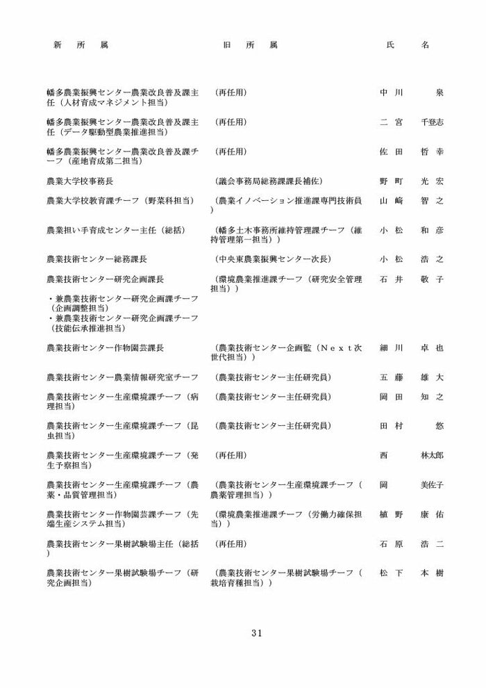高知県人事異動・知事部局（1～3等級）31/40