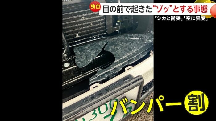 衝突で破損したバンパー(視聴者提供)