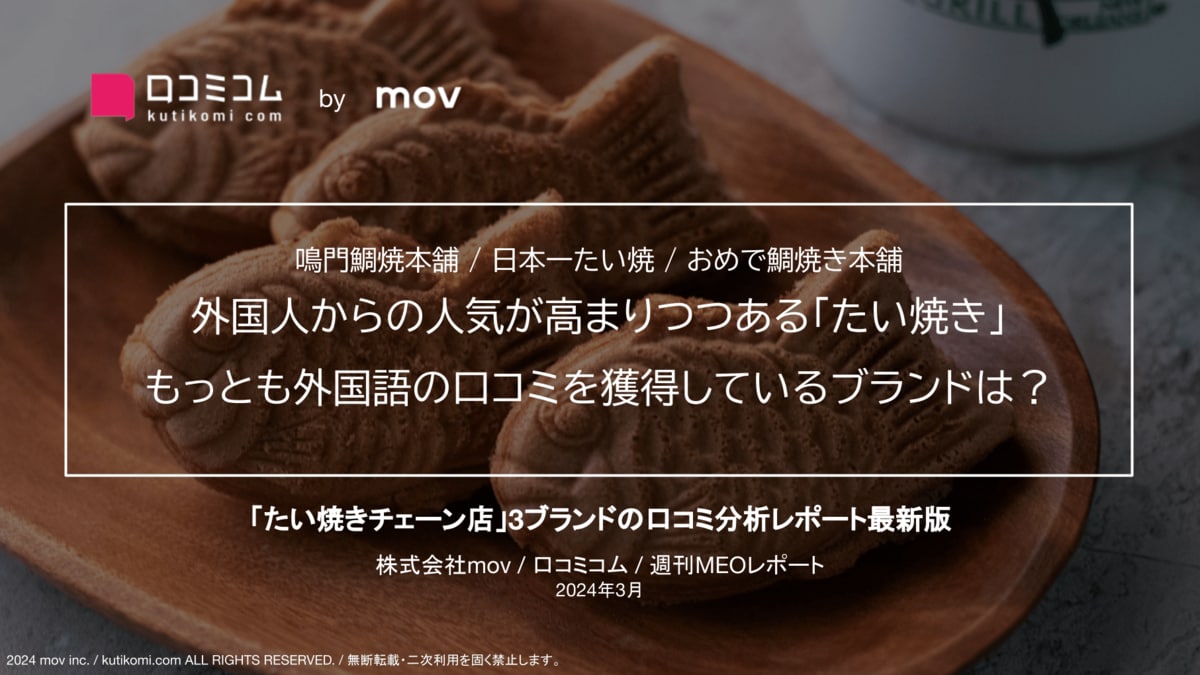 鳴門鯛焼本舗 / 日本一たい焼 / おめで鯛焼き本舗】外国人からの人気が高まりつつある「たい焼き」 もっとも外国語の口コミを獲得しているブランドは？