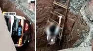 無人の自動運転タクシーが道路の溝に転落…柵や標識あったのになぜ？乗客は“はしご”で救出　中国・重慶