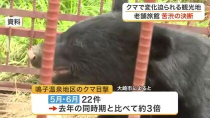 クマの目撃相次ぐ宮城県内　「なるべくクマが寄らないように」　大崎市鳴子温泉の老舗温泉旅館が下した決断
