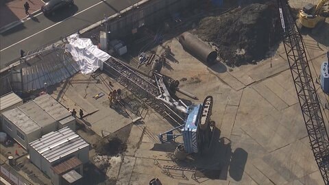 マンション工事現場で大型クレーン倒れ作業員1人ケガ　現場では住宅や商業施設など大規模複合開発工事をしていた　滋賀・大津市