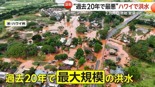 過去20年で最悪“洪水がハワイ直撃 周辺地域一帯が水没し230人以上救助