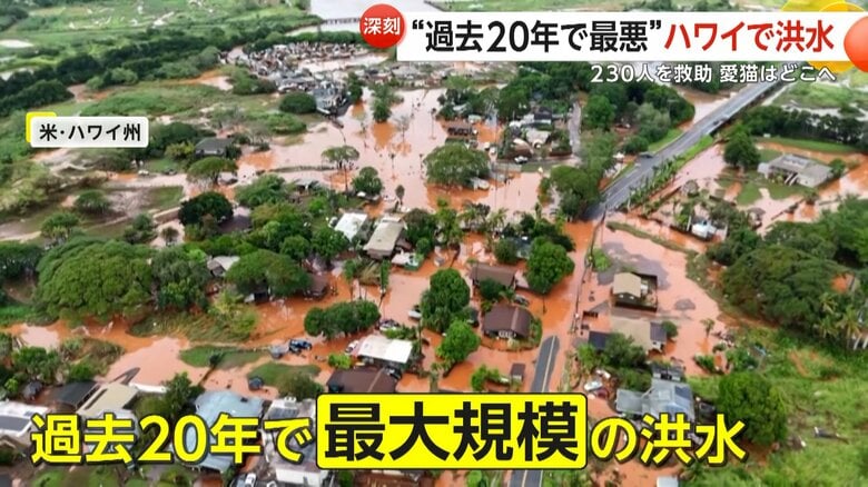 “過去20年で最悪“洪水がハワイ直撃　周辺地域一帯が水没し230人以上救助　ダム決壊のおそれも｜FNNプライムオンライン