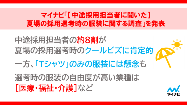 「【中途採用担当者に聞いた】夏場の採用選考時の服装に関する調査」を発表