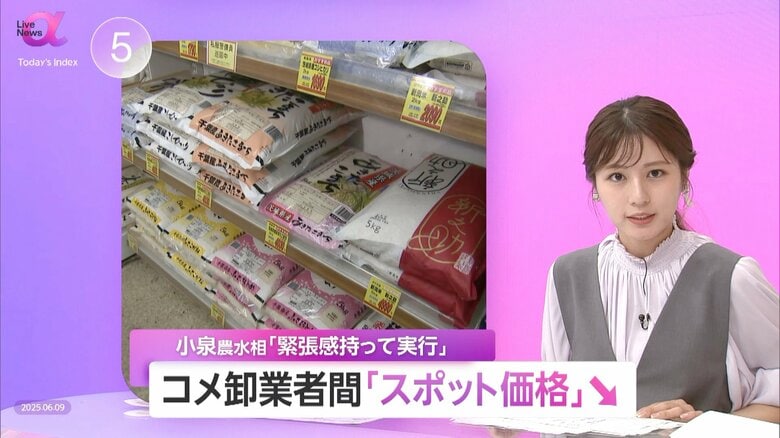 米卸業者間の「スポット価格」下落傾向…先行き懸念し現金化？　小泉農水相「緊張感を持って」今後の動向注視の姿勢　専門家「“仮の安定”で本質的な解決でない」｜FNNプライムオンライン
