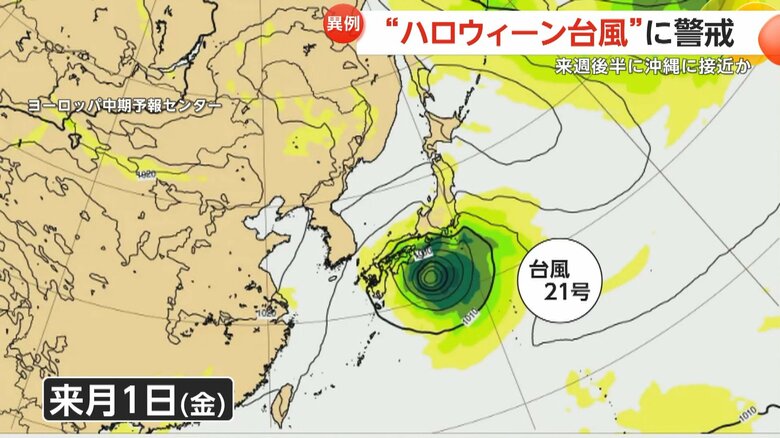 ヨーロッパ中期予報センターの台風21号の進路予想（10月25日現在）