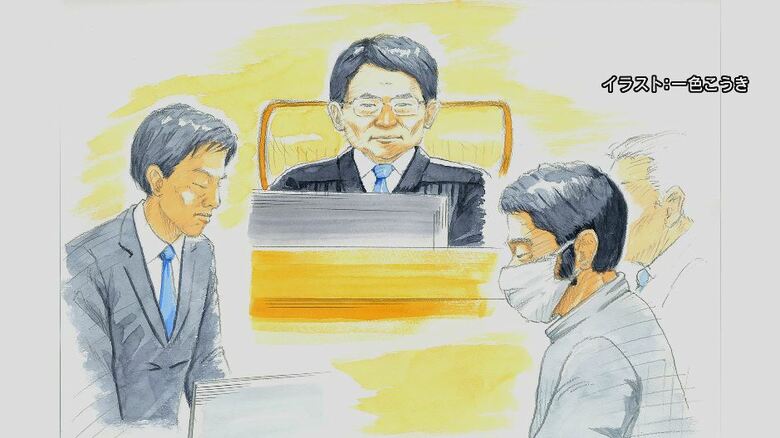 初公判の廷内スケッチ（イラスト：一色こうき）