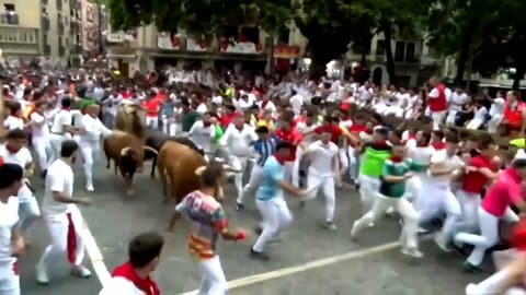 スペイン伝統の“牛追い”で9人けが　転倒した参加者が牛に踏まれる　サン・フェルミン祭