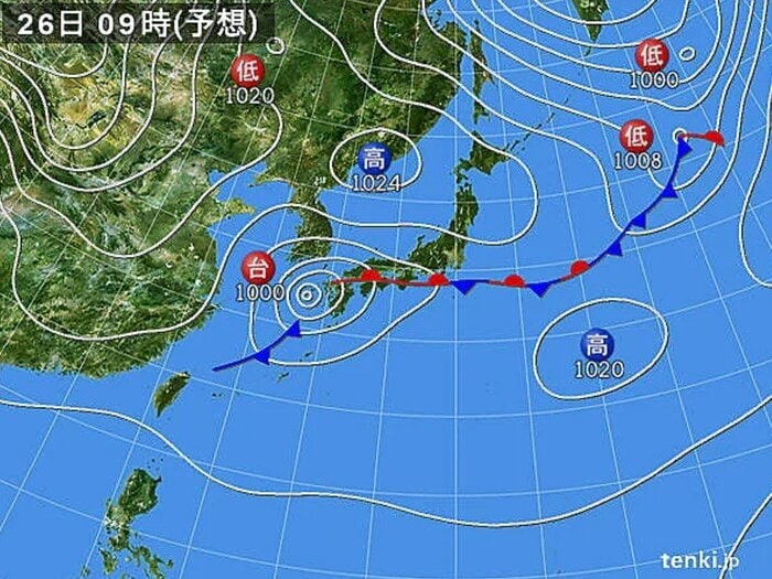 天気図　26日午前9時の予想