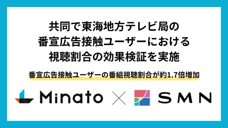 Minato、SMNと共同で東海地方テレビ局の番宣広告接触ユーザーにおける番組視聴割合の効果検証を実施~季節トレンドを押さえたデジタル広告が好調~