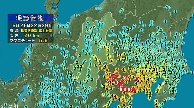 山梨県で最大震度6弱　長野県内では川上村で震度4　諏訪市・茅野市・佐久市・伊那市などで震度3｜FNNプライムオンライン